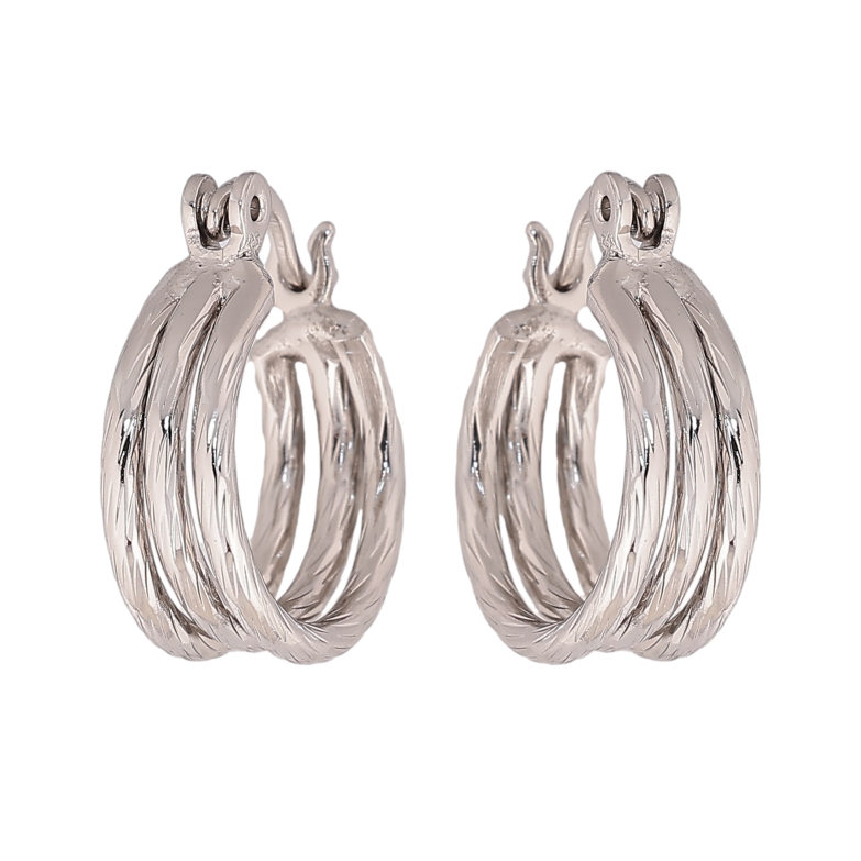 Серьги Xuping цвет Родий кольца (конго) "Тройные с узором" ø 1.5см фото №1