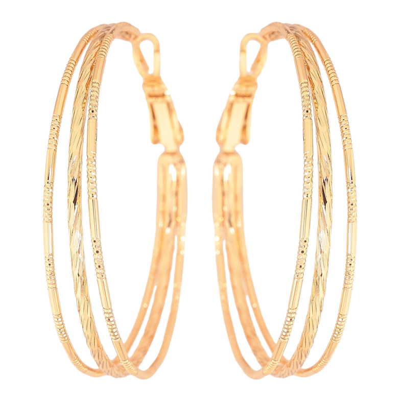 Сережки Xuping колір Позолота 18K кільця (конго) "Потрійні з візерунком" ø 4см фото №1