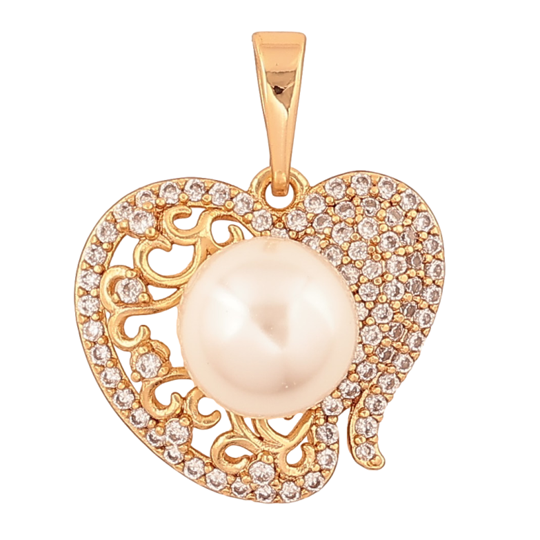 Кулон Xuping колір Позолота 18K "Серце з інкрустацією кристалами та перлиною" для ланцюжка до 6мм фото №1