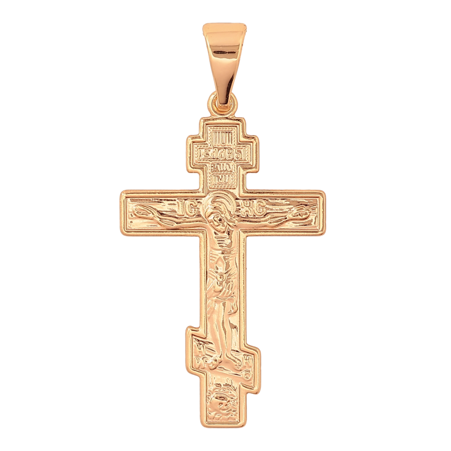 Кулон Xuping колір Позолота 18K "Хрест з Розп'яттям та написом Спаси та Збережи" для ланцюжка до 7мм фото №1