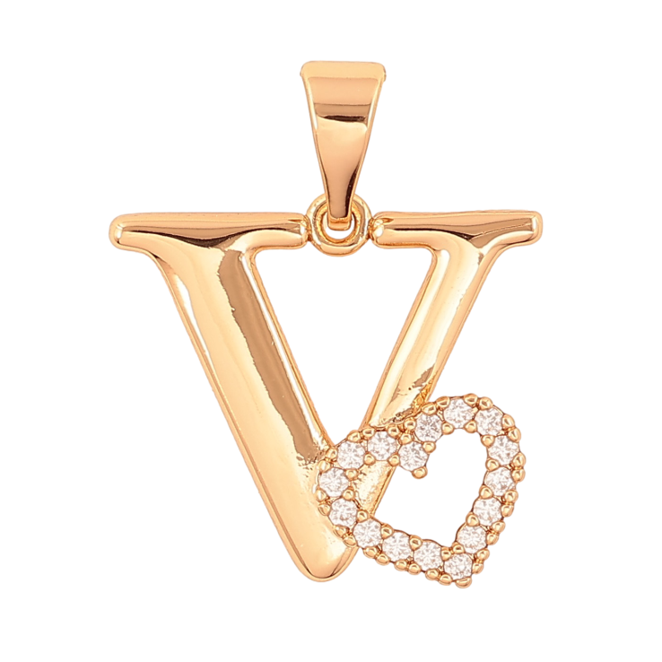 Кулон Xuping цвет Позолота 18K "Буква V с сердечком" для цепочки до 7мм фото №24