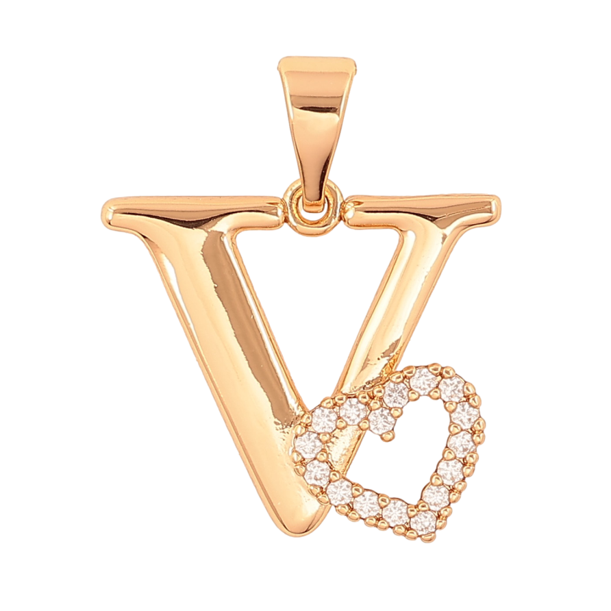 Кулон Xuping цвет Позолота 18K "Буква V с сердечком" для цепочки до 7мм фото №1