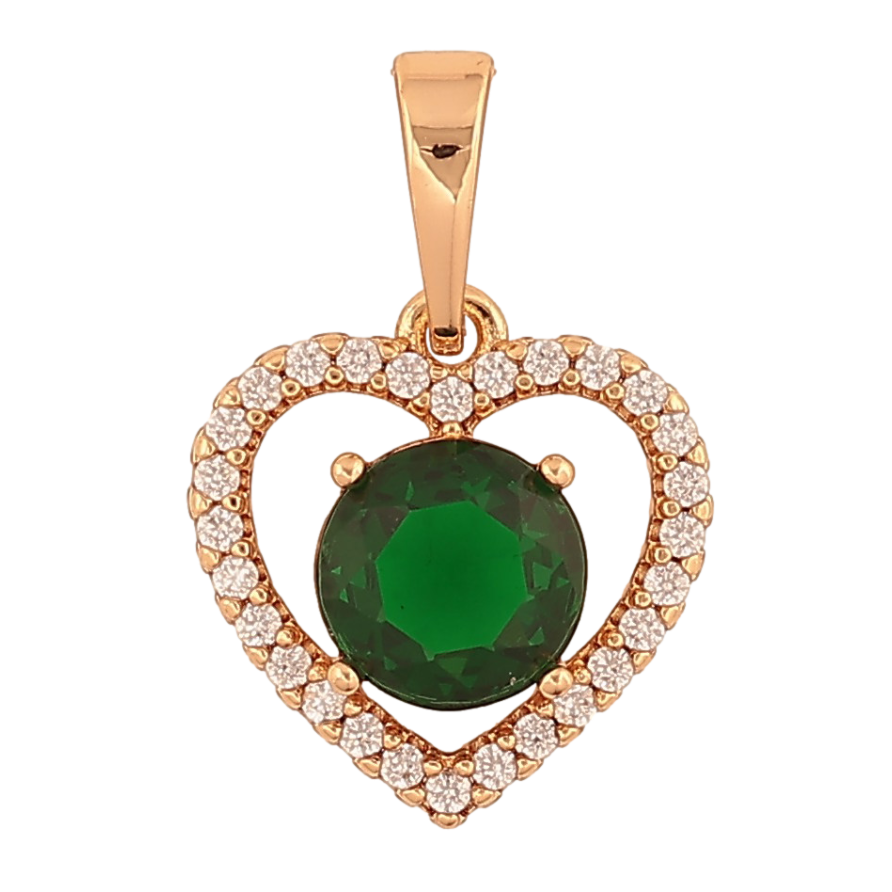 Кулон Xuping колір Позолота 18K "Серце з зеленим кристалом" для ланцюжка до 6мм фото №1