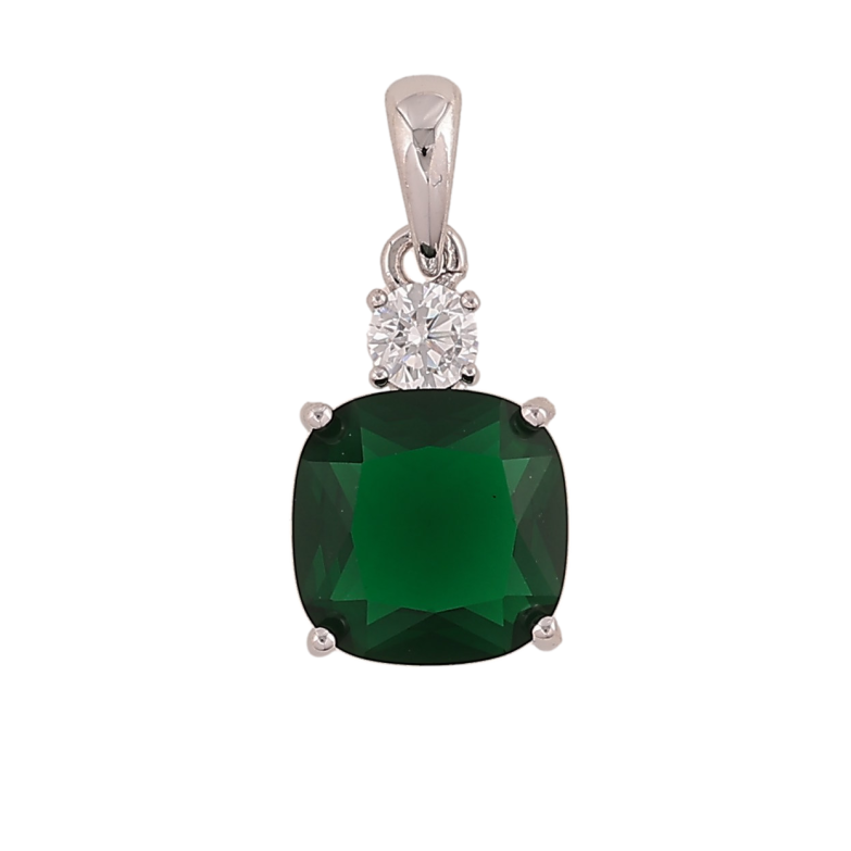 Кулон Xuping цвет Родий "Зеленый кристалл" для цепочки до 4мм фото №1