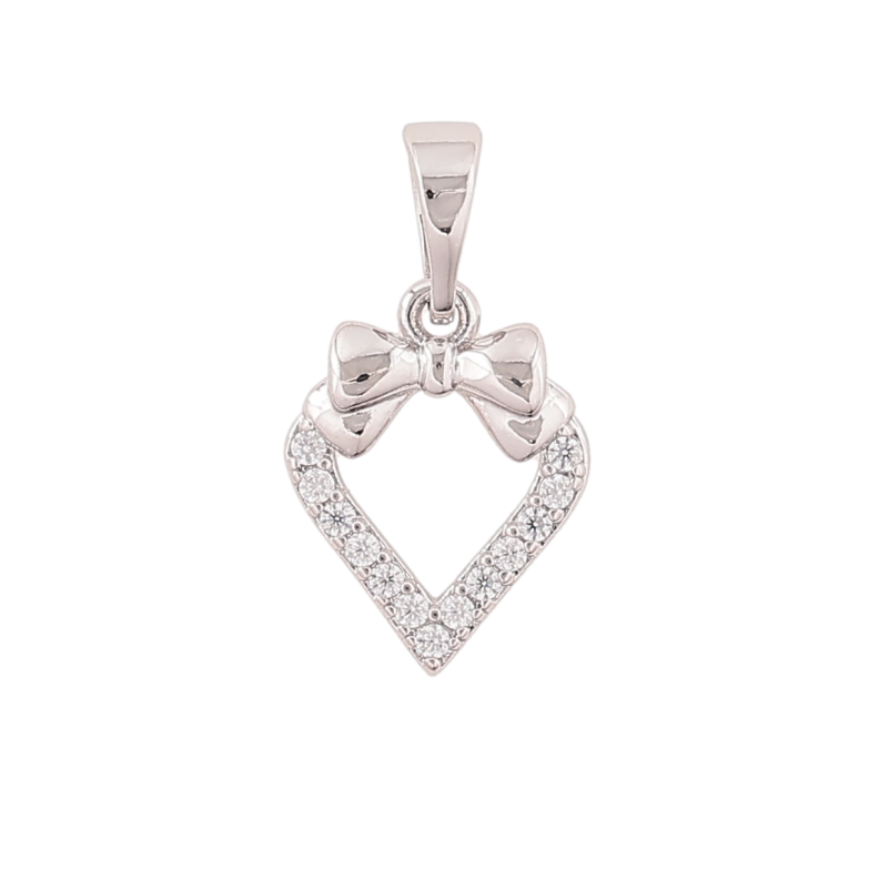 Кулон Xuping цвет Родий "Сердечко с бантом" для цепочки до 5мм фото №1