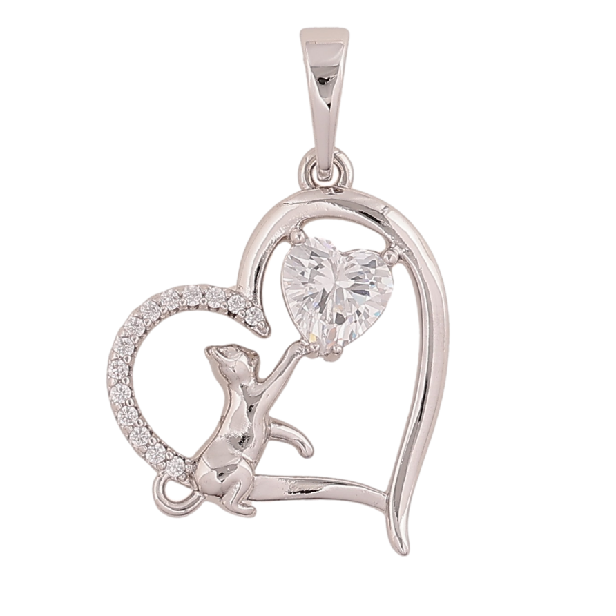 Кулон Xuping цвет Родий "Сердечко с котиком" для цепочки до 6мм фото №1 Кулон Xuping цвет Родий "Сердечко с котиком" для цепочки до 6мм фото №1