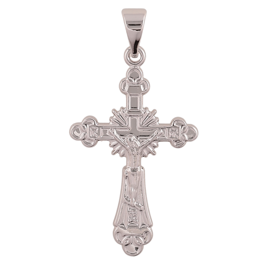 Кулон Xuping колір Родій "Хрест з Розп'яттям та написом Врятуй та Збережи" для ланцюжка до 7мм фото №1