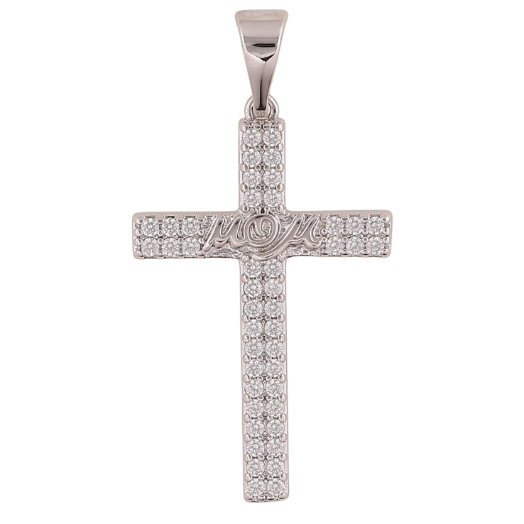 Кулон Xuping колір Родій "Хрест з кристалами та написом Мама" для ланцюжка до 7мм фото №3
