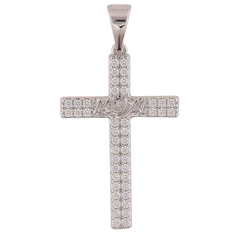 Кулон Xuping колір Родій "Хрест з кристалами та написом Мама" для ланцюжка до 7мм фото №1 Кулон Xuping колір Родій "Хрест з кристалами та написом Мама" для ланцюжка до 7мм фото №1