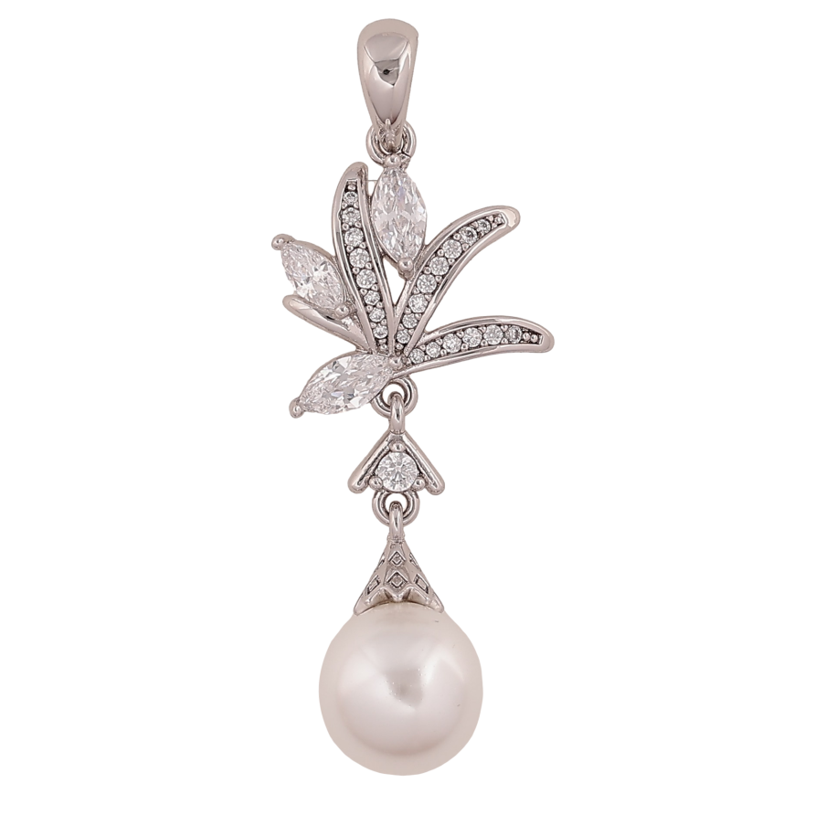 Кулон Xuping цвет Родий "Изящная подвеска с жемчужиной" для цепочки до 5мм фото №1
