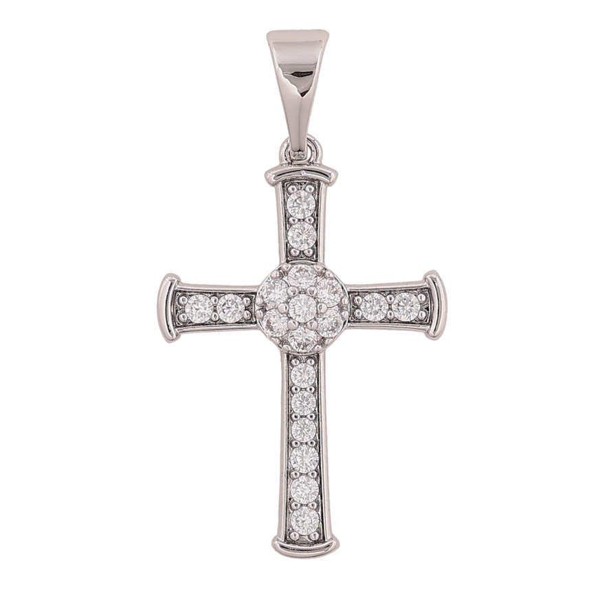 Кулон Xuping колір Родій "Хрест з кристалами" для ланцюжка до 7мм фото №1