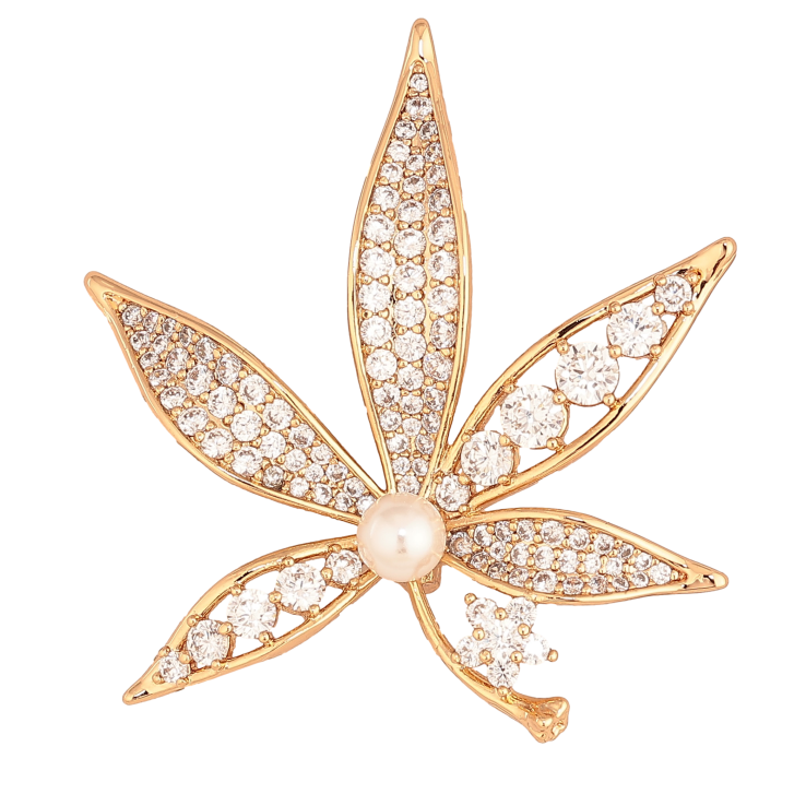 Брошь Xuping цвет Позолота 18K "Листик с инкрустацией кристаллами и жемчужиной" фото №6
