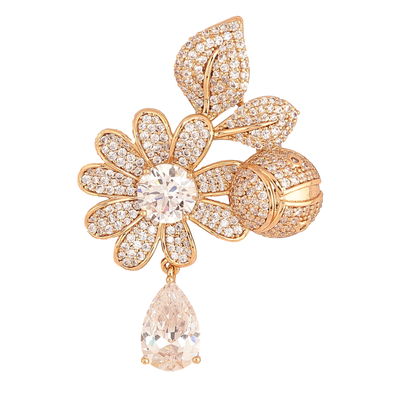 Брошка Xuping колір Позолота 18K "Квіткова композиція з інкрустацією кристалами" фото №1