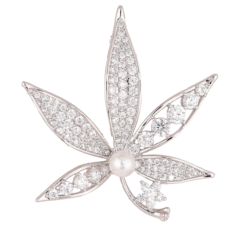 Брошка Xuping колір Родій "Листочок з інкрустацією кристалами та перлиною" фото №1