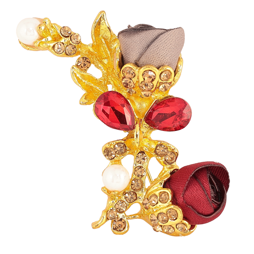 Брошь "Серый и красный цветочки" фото №1