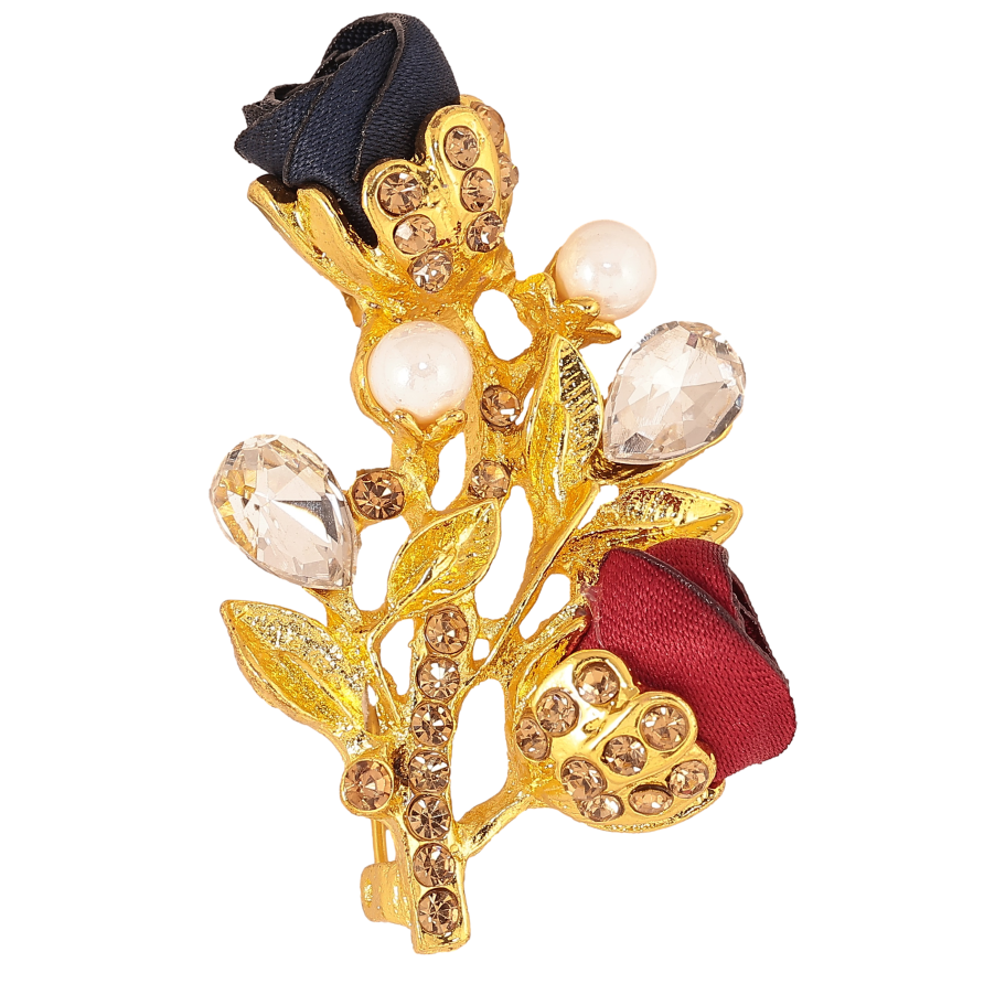 Брошь "Веточка с красно-синими цветочками, стразами и жемчужинами" фото №1 Брошь "Веточка с красно-синими цветочками, стразами и жемчужинами" фото №1