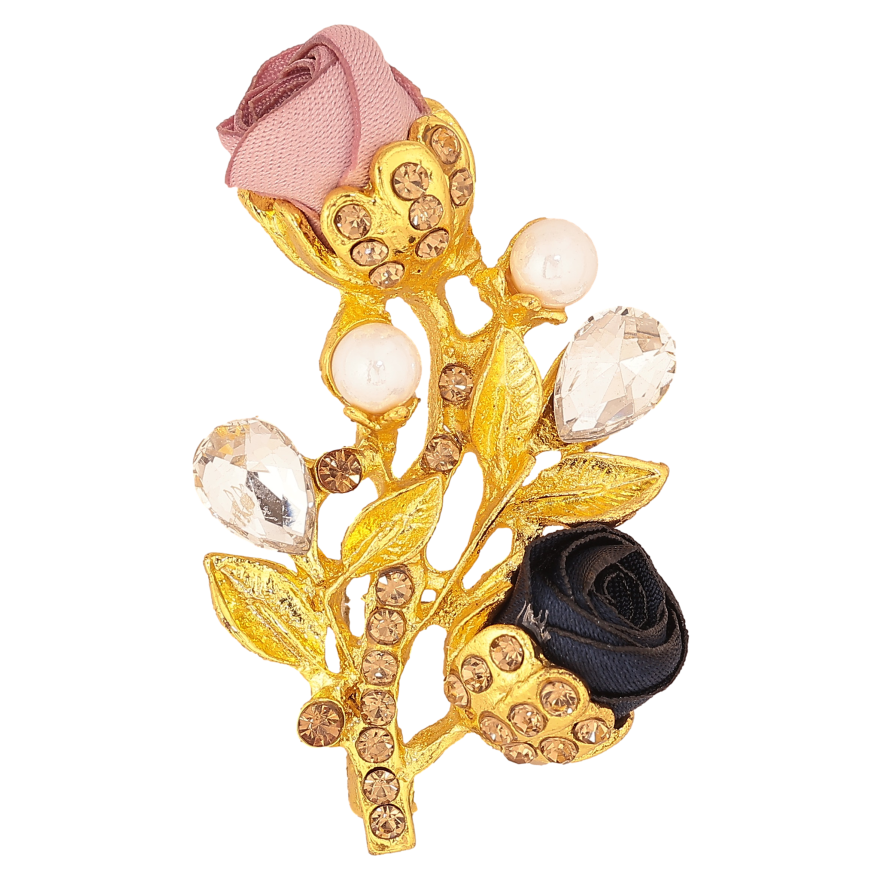 Брошь "Веточка с розово-синими цветочками, стразами и жемчужинами" фото №1