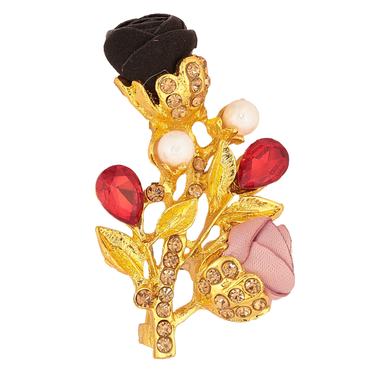 Брошь "Веточка с черно-розовыми цветочками, стразами и жемчужинами" фото №24