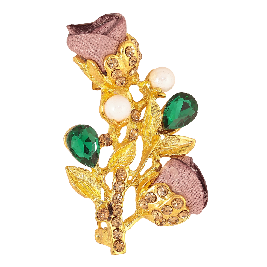 Брошь "Веточка с бежевыми цветочками, стразами и жемчужинами" фото №1 Брошь "Веточка с бежевыми цветочками, стразами и жемчужинами" фото №1