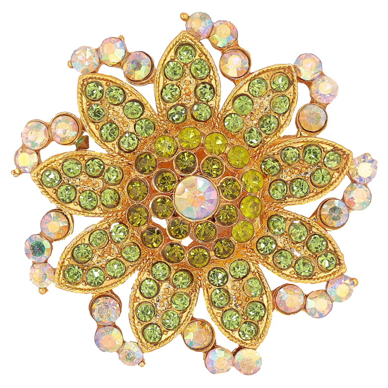 Брошка "Квітка із зеленими стразами" фото №1