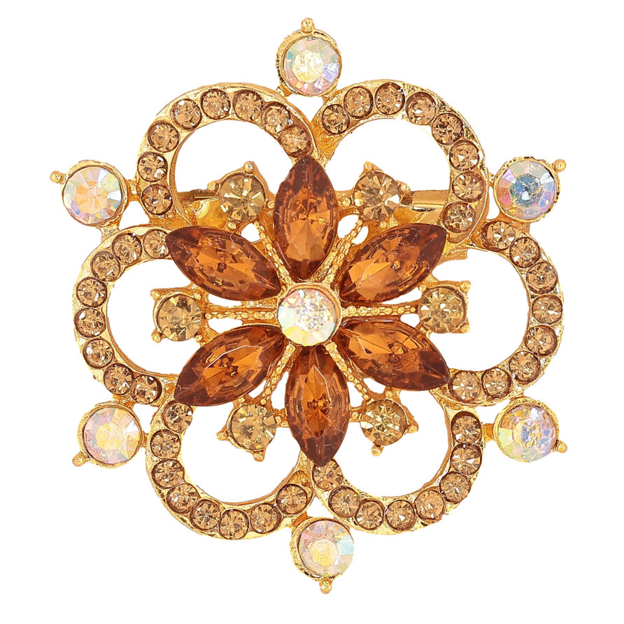 Брошь "Цветок с коричневыми стразами"  фото №1