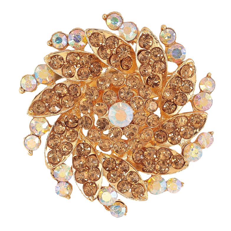 Брошка "Квітка з золотистими стразами" фото №3