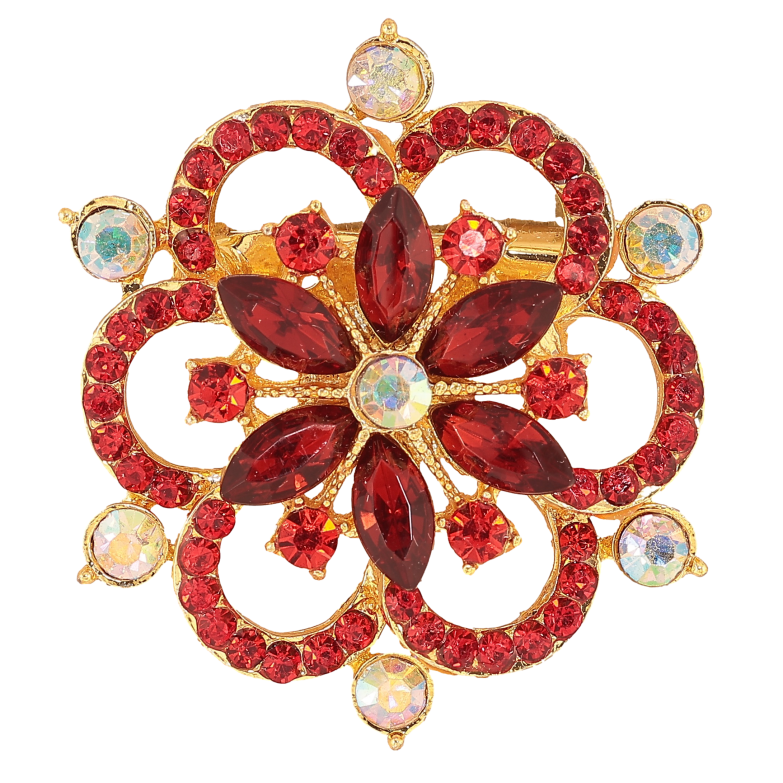 Брошь "Цветок с красными стразами"  фото №4