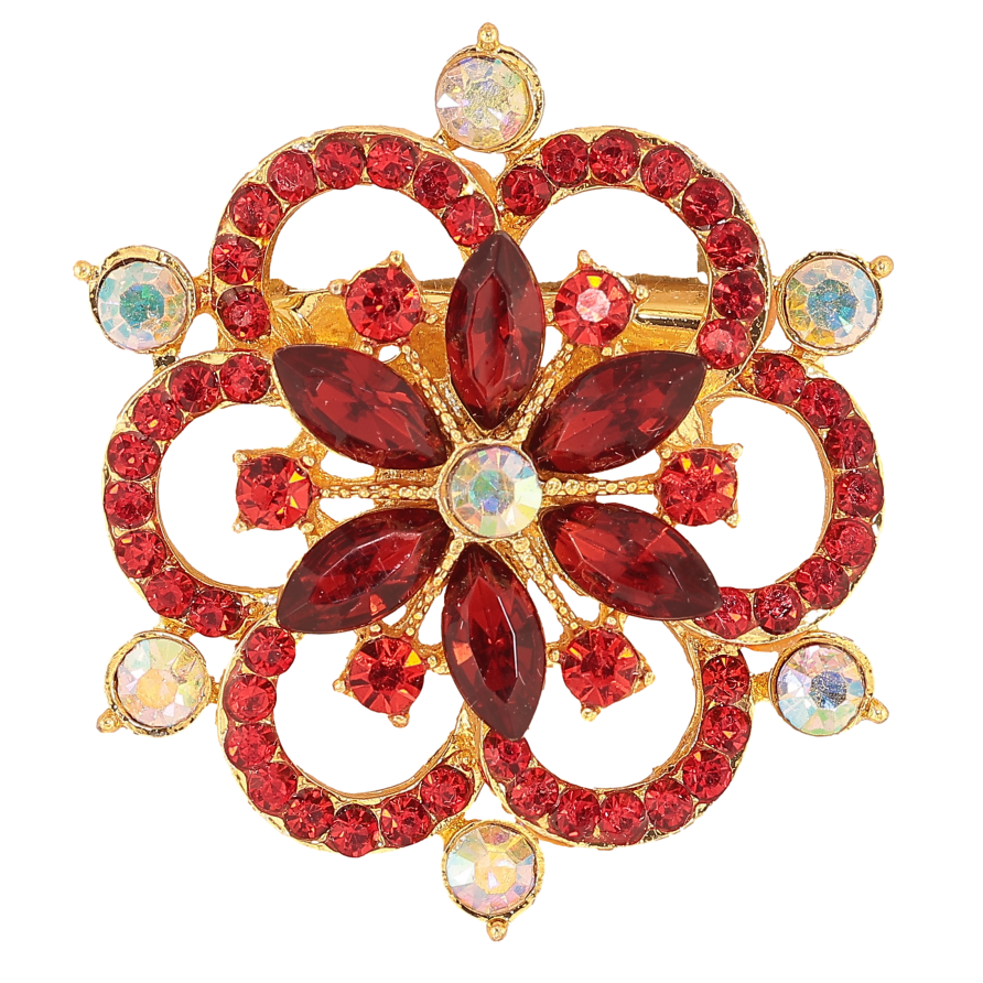 Брошь "Цветок с красными стразами"  фото №1