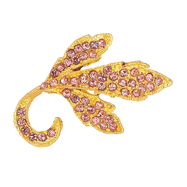 Брошь "Листик с розовыми стразами" фото №7