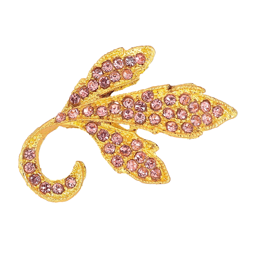 Брошь "Листик с розовыми стразами" фото №1