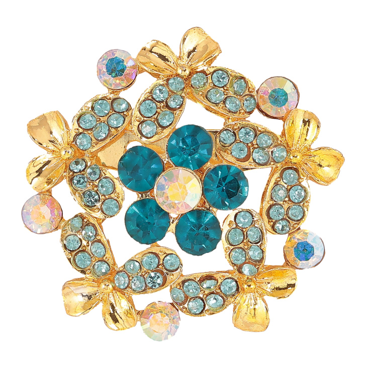 Брошка "Квітка з бірюзовими стразами" фото №1