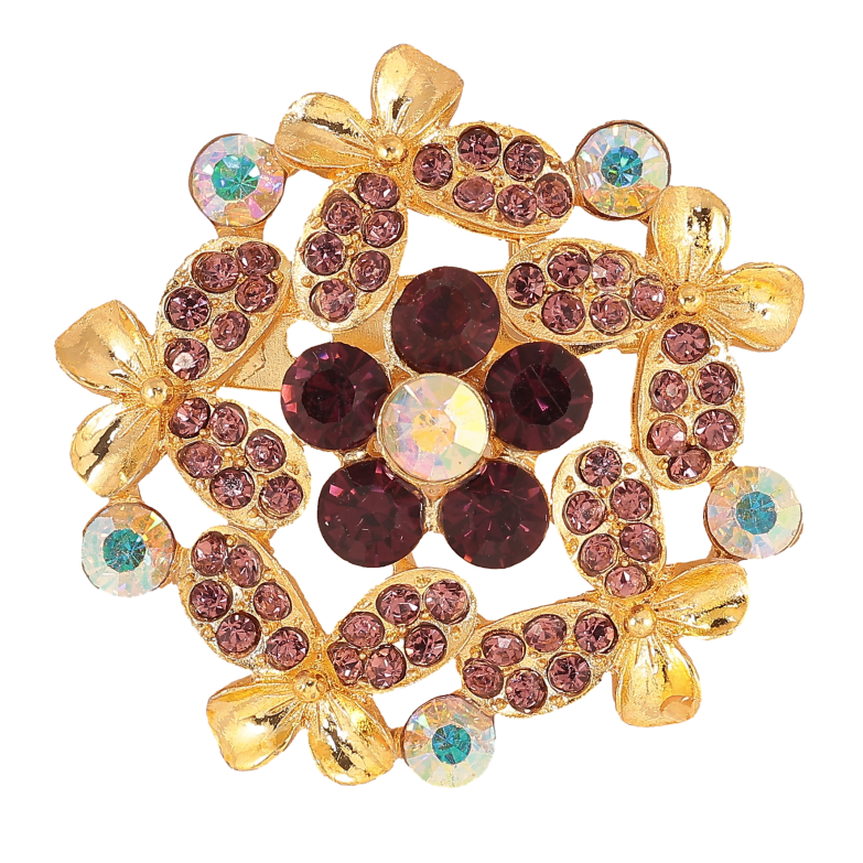 Брошка "Квітка з бордовими стразами" фото №1