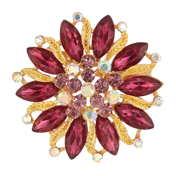 Брошь "Цветок с бордовыми стразами"  фото №24