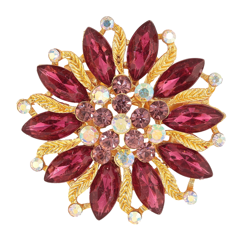 Брошь "Цветок с бордовыми стразами"  фото №1