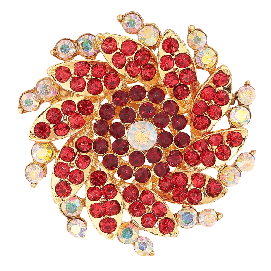 Брошка "Квітка з червоними стразами" фото №1