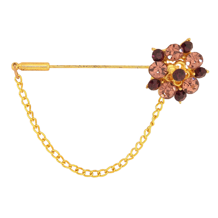 Брошь "Цветок с бордовыми стразами и цепочкой" фото №15