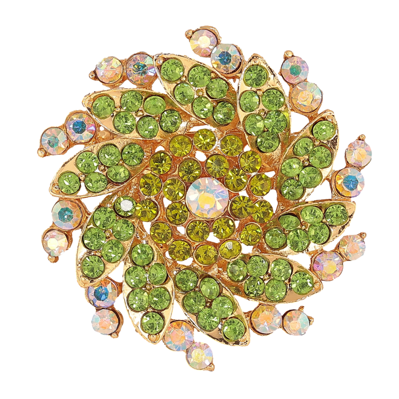 Брошка "Квітка з зеленими стразами" фото №1