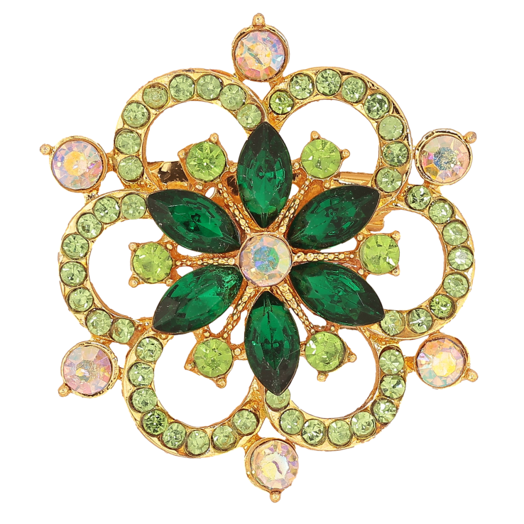 Брошь "Цветок с зелеными стразами"  фото №5