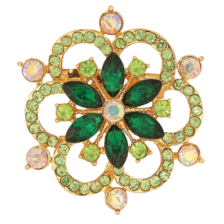 Брошь "Цветок с зелеными стразами"  фото №2