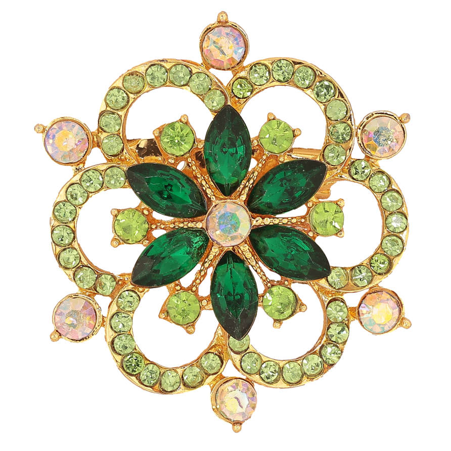 Брошь "Цветок с зелеными стразами"  фото №1