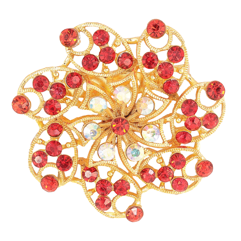 Брошка "Квітка з червоними стразами" фото №1