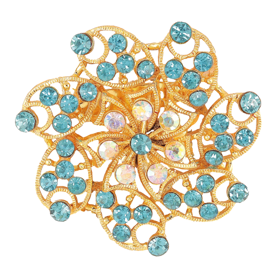 Брошка "Квітка з блакитними стразами" фото №1