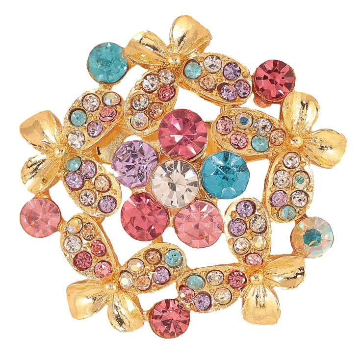 Брошь "Цветок с разноцветными стразами" фото №3