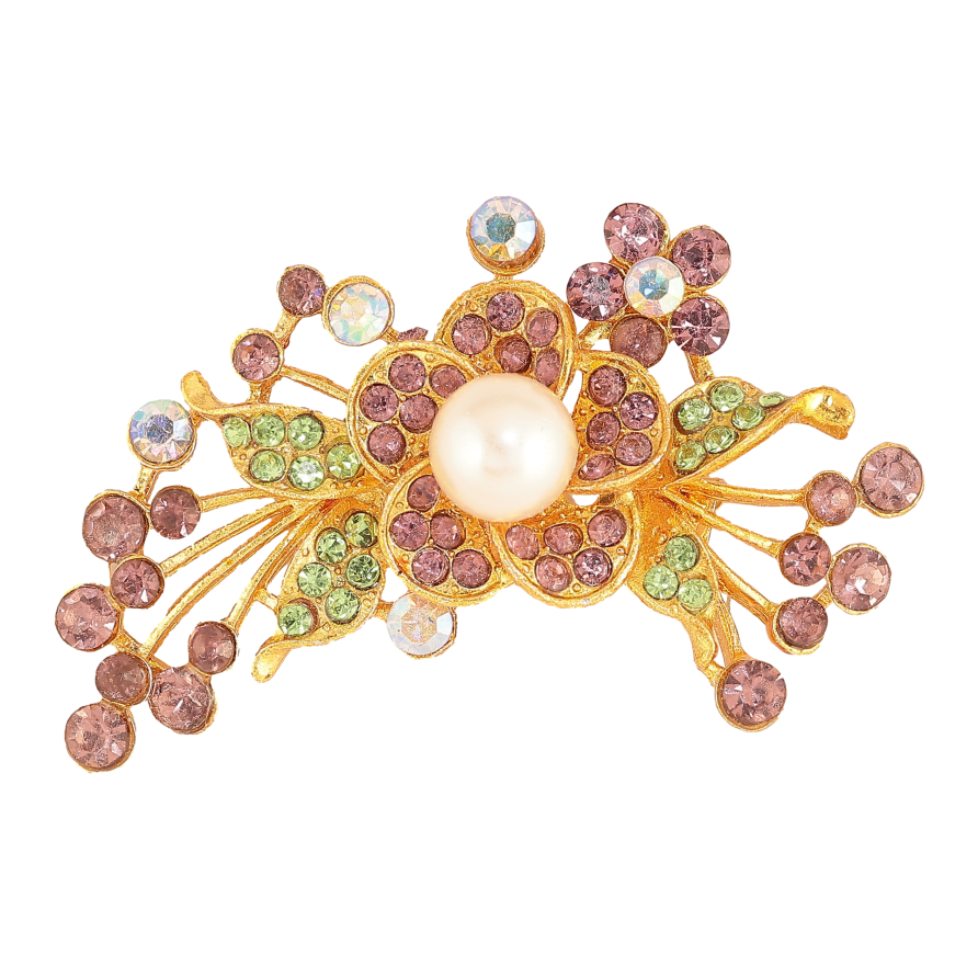 Брошь "Цветочная композиция с розово-зелеными стразами" фото №1