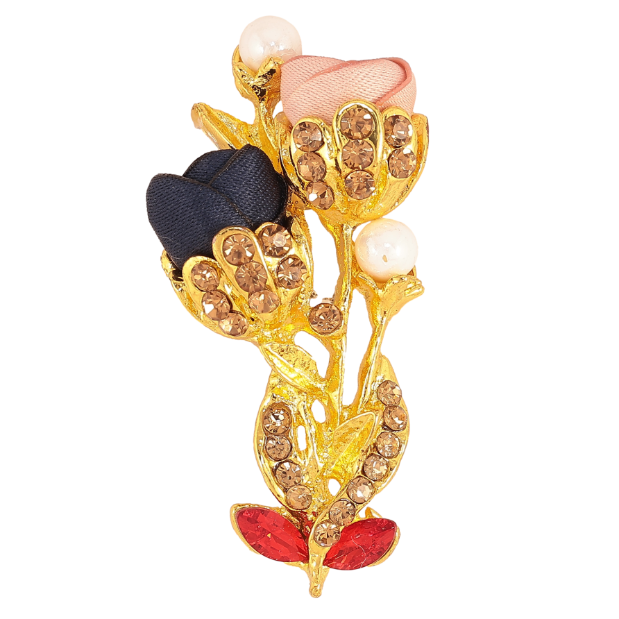 Брошь "Цветочек с атласными розами и стразами" фото №1