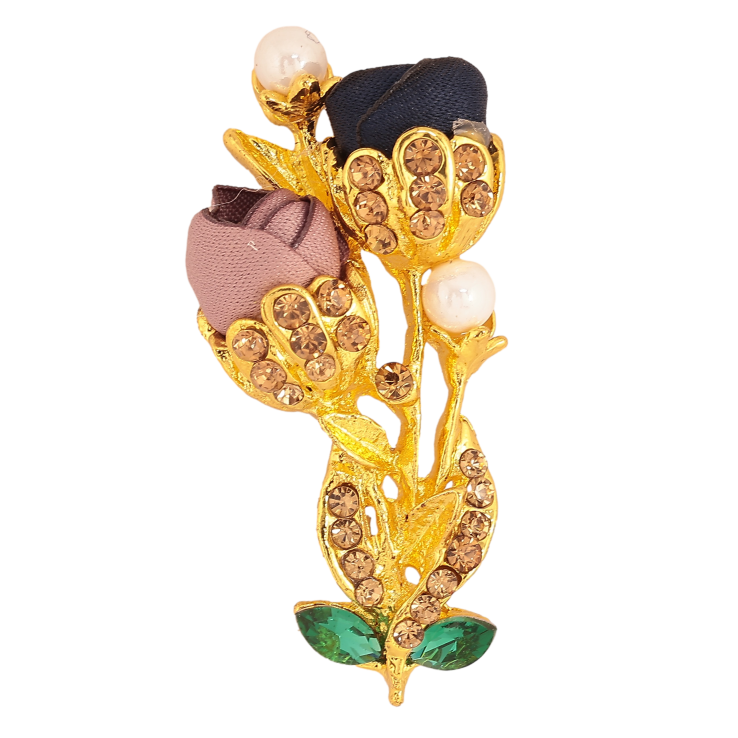 Брошка "Квіточка з атласними трояндами та стразами" фото №3