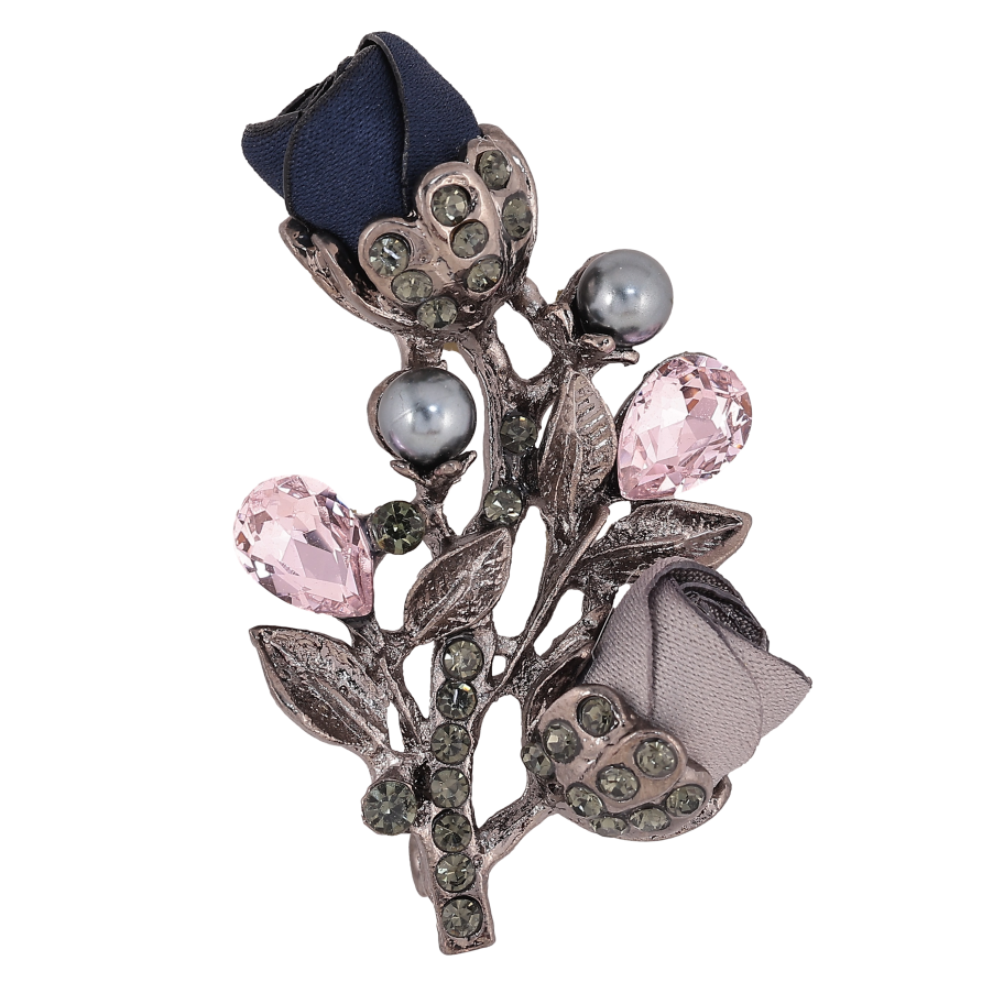 Брошка "Квіточка з атласними трояндами та стразами" фото №1