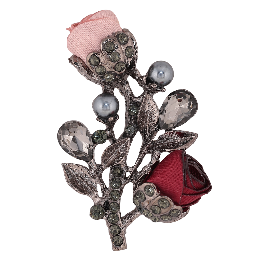 Брошка "Квіточка з атласними трояндами та стразами" фото №1