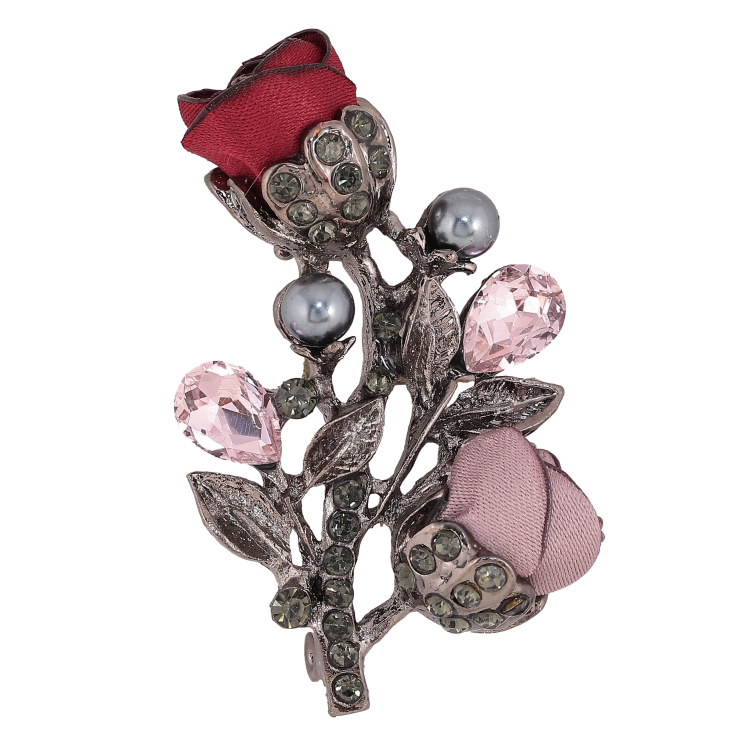 Брошка "Квіточка з атласними трояндами та стразами" фото №20