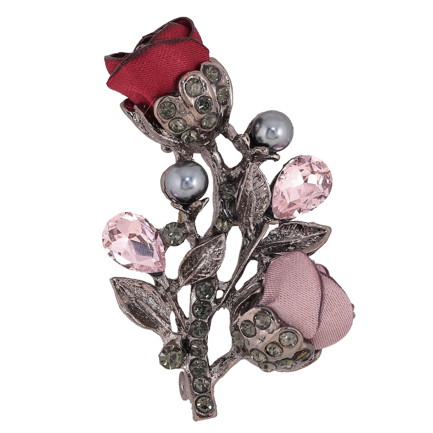 Брошка "Квіточка з атласними трояндами та стразами" фото №1